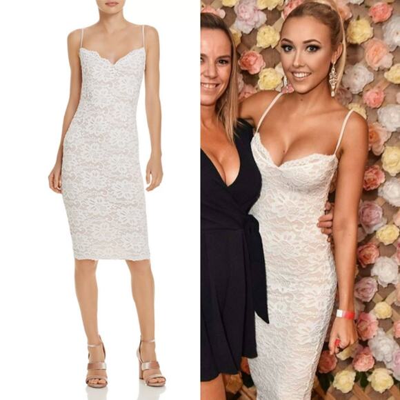 Nookie Ivory Paris Lace Midi Dress Small Bridal Cocktail Lacey Floral Mesh Sheer - Picture 1 of 11